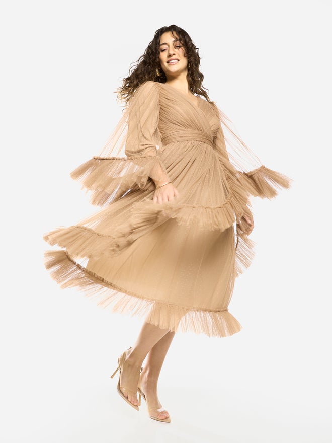 House of Moda Ruffle Trim Wrap Layered Midi Dress - Image 3