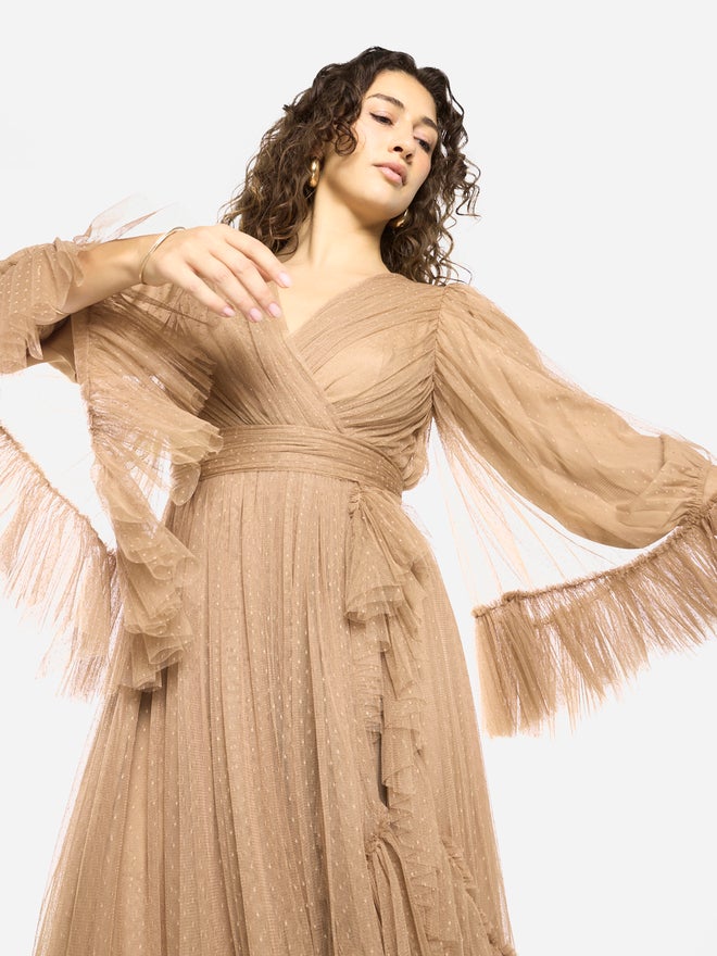 House of Moda Ruffle Trim Wrap Layered Midi Dress - Image 5