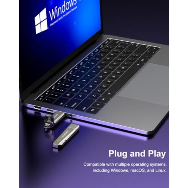 USB-C Stick 256 جيجابايت SSD خارجي لهاتف iPhone 15/16 Android والكمبيوتر المحمول والكمبيوتر اللوحي Mac، هيكل من الألومنيوم، أسود، سرعة قراءة تصل إلى 1000 ميجابايت/ثانية - Image 5
