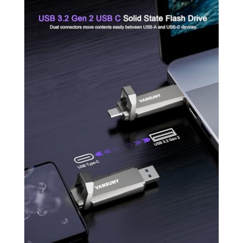 USB-C Stick 256 جيجابايت SSD خارجي لهاتف iPhone 15/16 Android والكمبيوتر المحمول والكمبيوتر اللوحي Mac، هيكل من الألومنيوم، أسود، سرعة قراءة تصل إلى 1000 ميجابايت/ثانية - Image 4