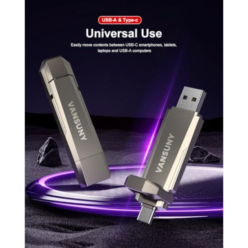 USB-C Stick 256 جيجابايت SSD خارجي لهاتف iPhone 15/16 Android والكمبيوتر المحمول والكمبيوتر اللوحي Mac، هيكل من الألومنيوم، أسود، سرعة قراءة تصل إلى 1000 ميجابايت/ثانية - Image 3