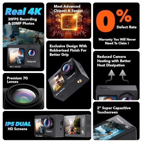 FitSpark MyFitSpark Eagle i15 Pro Max Real 4K30FPS Dual Screens WiFi Action Camera Advanced Chipset Sony Sensor EIS 2.0 Stabilization Wide-Angle Supports External MIC Bike Helmet Camera for Moto Vlogging (O) - Image 2