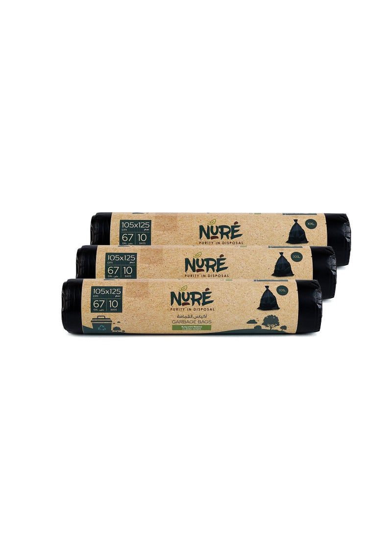 Nure, Bio-Degradable Purity In  Disposal Garbage Bag,67 Gallons ,10 Pcs, 105cmx125cm,Pack of 3 - Image 1