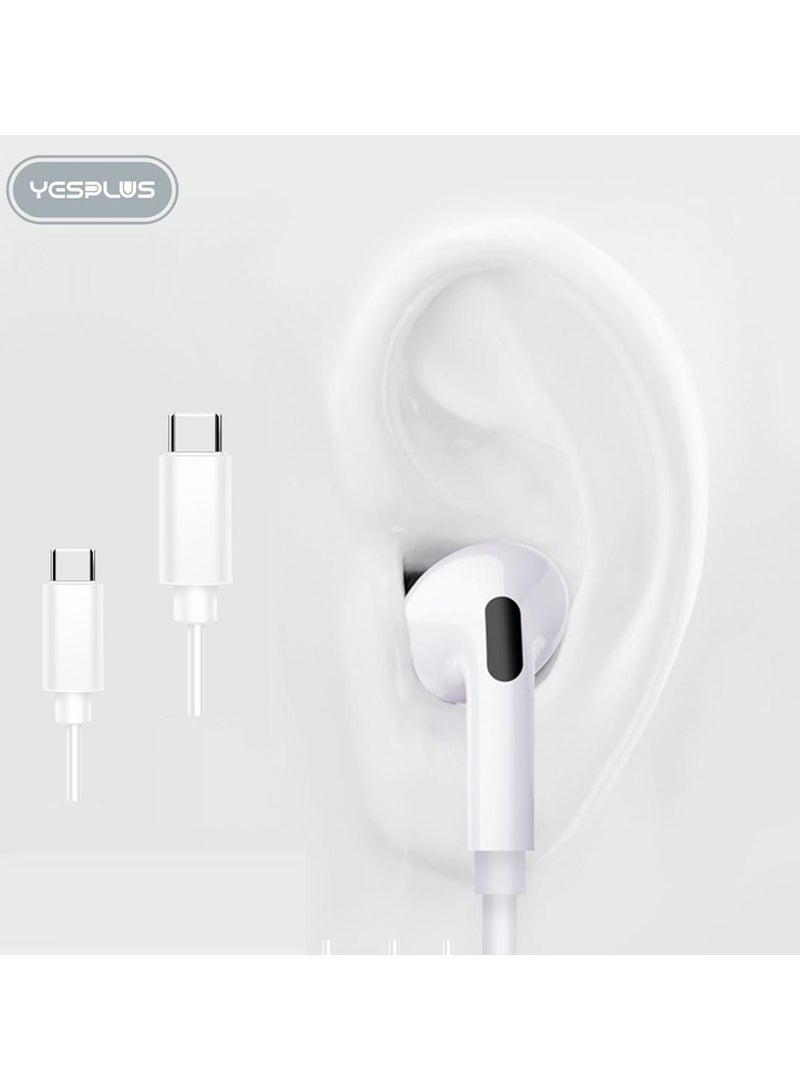 YESPLUS PRO3 Type-C Wired Earphones – In-Ear Headphones with Mic, Remote & Deep Bass | USB-C Earbuds for Android Phones – White - Image 3
