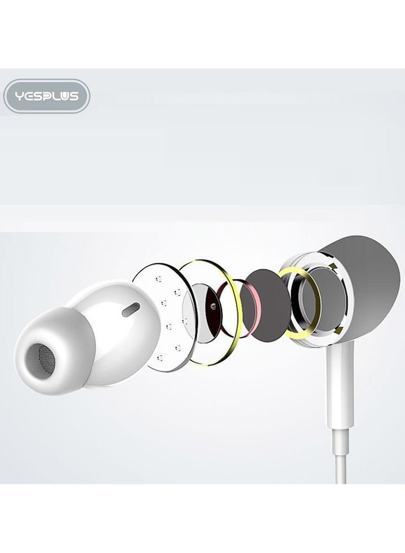 YESPLUS PRO3 Type-C Wired Earphones – In-Ear Headphones with Mic, Remote & Deep Bass | USB-C Earbuds for Android Phones – White - Image 4