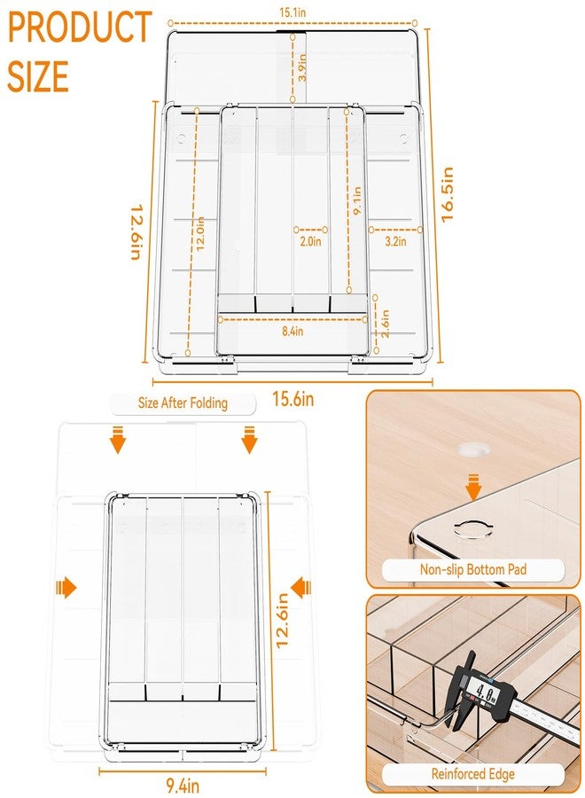 Yieach Clear Utensil Drawer Organizer - Expandable 9.4-15.6 In - Adjustable Silverware Tray for Drawer,Fork and Spoon Organizer,Plastic Cooking Utensil Holder for Cutlery Flatware Spatula Tools - Image 3