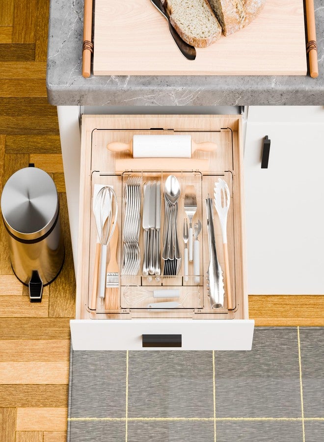Yieach Clear Utensil Drawer Organizer - Expandable 9.4-15.6 In - Adjustable Silverware Tray for Drawer,Fork and Spoon Organizer,Plastic Cooking Utensil Holder for Cutlery Flatware Spatula Tools - Image 2