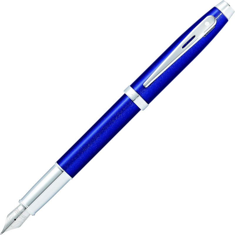 SHEAFFER قلم حبر سائل شيفر 100 بلون أزرق لامع مع تزيين كروم مصقول و رأس قلم متوسط - Image 1