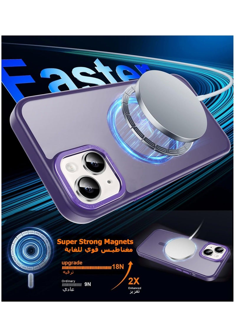 Asan Ge Magnetic Case for iPhone 14 Plus, Compatible with MagSafe Shockproof Protection Cover, Translucent Matte Phone Case with Strong Magnet, Slim Case for Apple 14 Plus 6.7 Inch (2022)(Purple) - Image 1