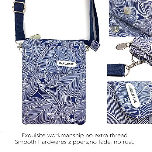 MEISEE Roomy Cell Phone Purse Wallet Canvas Small Crossbody Purse Bags with Shoulder Strap For Women teen girlsl (A-blue leaves) - Image 5