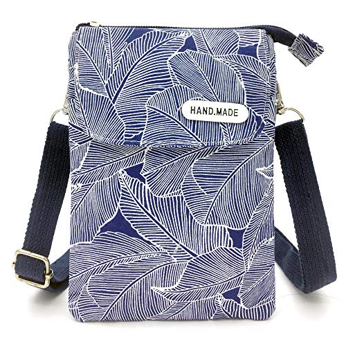MEISEE Roomy Cell Phone Purse Wallet Canvas Small Crossbody Purse Bags with Shoulder Strap For Women teen girlsl (A-blue leaves) - Image 1