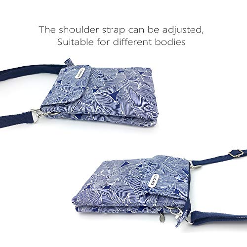 MEISEE Roomy Cell Phone Purse Wallet Canvas Small Crossbody Purse Bags with Shoulder Strap For Women teen girlsl (A-blue leaves) - Image 3