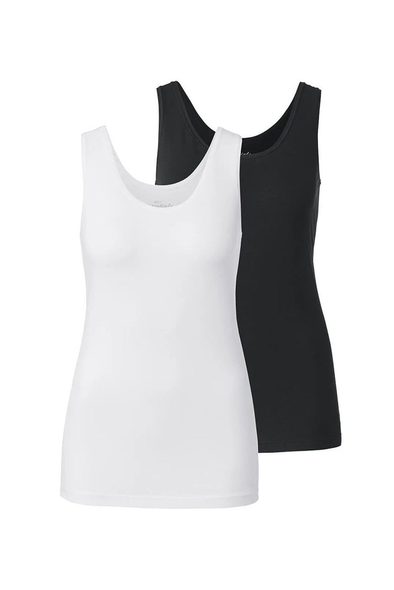 Tchibo Women 2 Pcs Solid Sleeveless Tank Top, Black/White  - Image 2