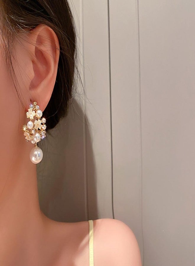 FUTIMELY Flower Ball Earrings Crystal Flower Earrings for Women Ladies Hypoallergenic Dainty Fashion Birthday Jewelry Gift (pearl flower) - Image 2