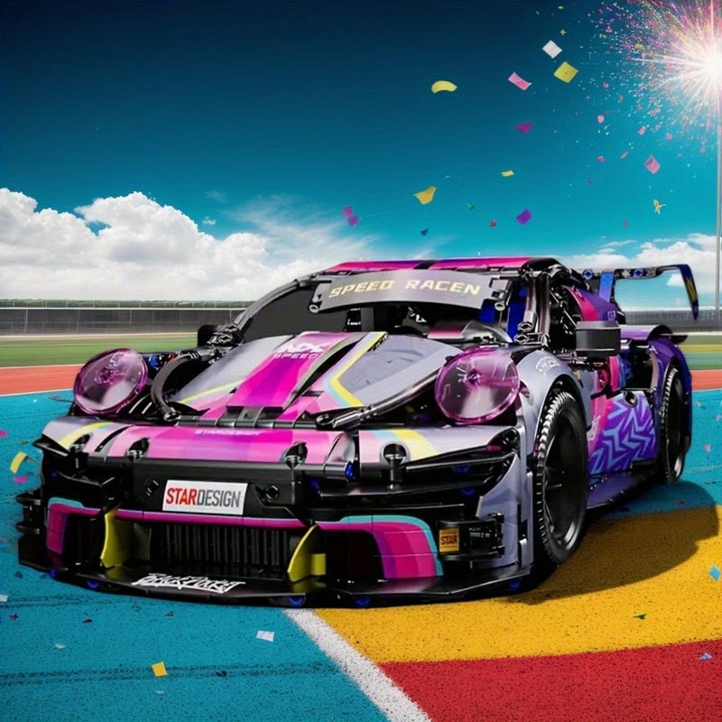 نموذج كتل البناء السيارة الفائقة الأرجواني - سهولة التجميع - مصنوع من الأبيز عالي الجودة - تصميم مستوحى من الأفلام - Image 2