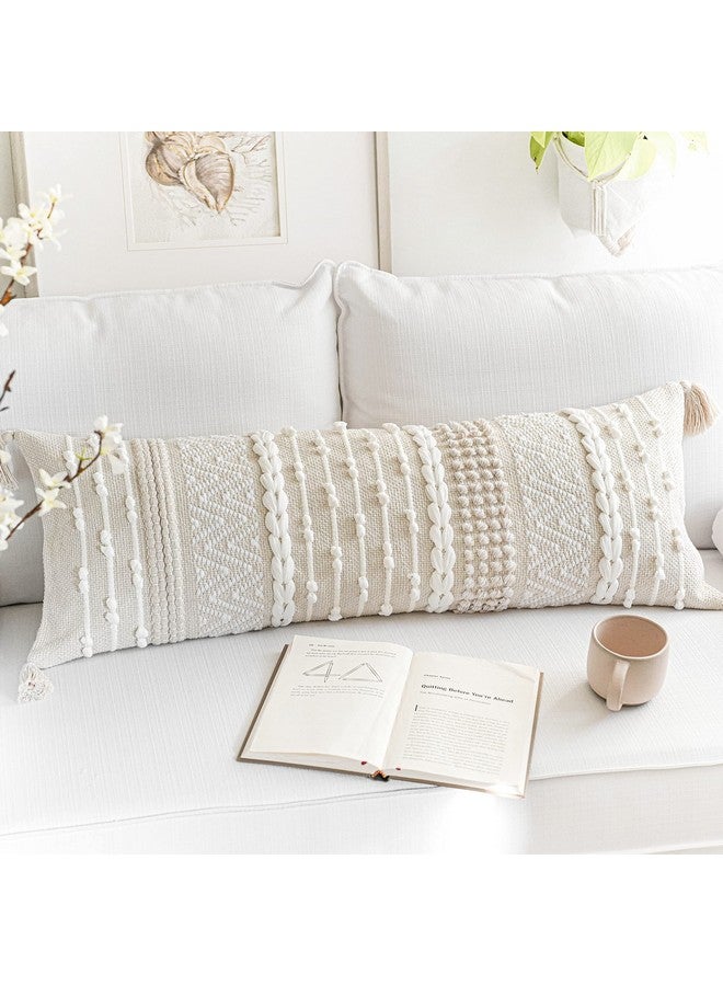BlissBlush BlissBlush Cream Decorative Lumbar Throw Pillow Cover 14x36 Boho Long Cushion for Bed Neutral Beige White Accent Modern Farmhouse Pillowcase for Bedroom Living Room Couch Sofa Home Décor Cover ONLY - Image 1