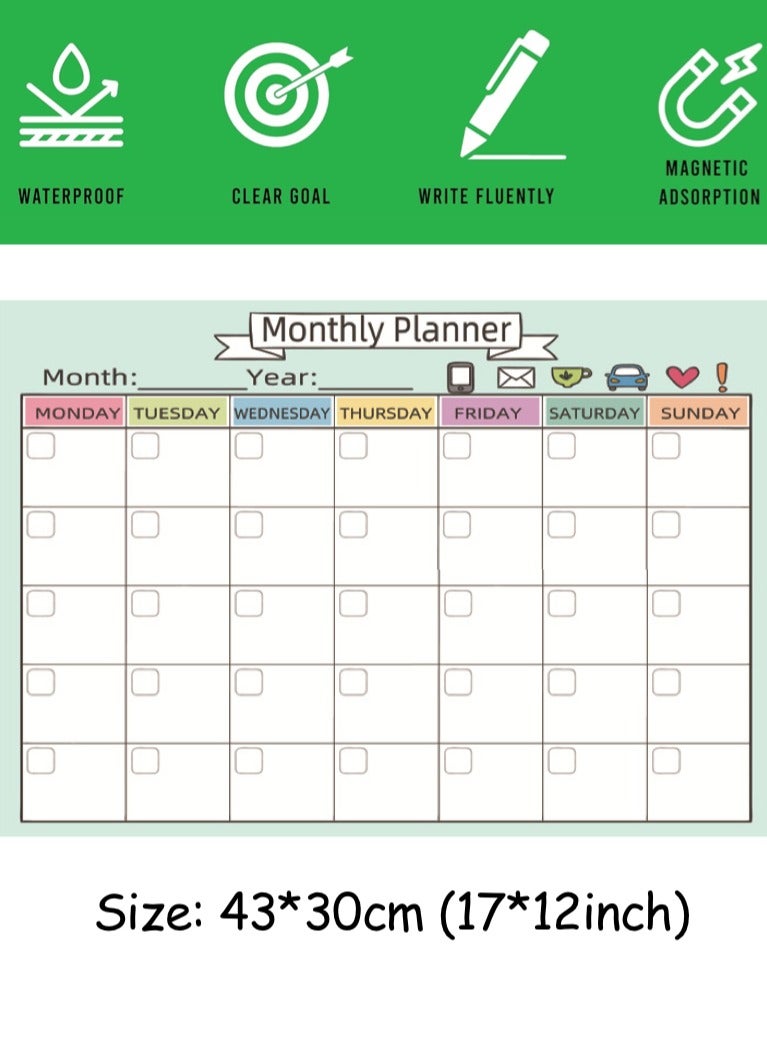 بيوينتي 【شهري】 مخطط سبورة بيضاء مغناطيسي، مجموعة لوحات تقويم أسبوعية وشهرية، منظم تخطيط سبورة بيضاء للثلاجة، قابل للمسح الجاف، قائمة مهام، سطح مقاوم للبقع مع ممحاة واحدة، 3 أقلام تحديد للمطبخ أو المكتب - Image 3