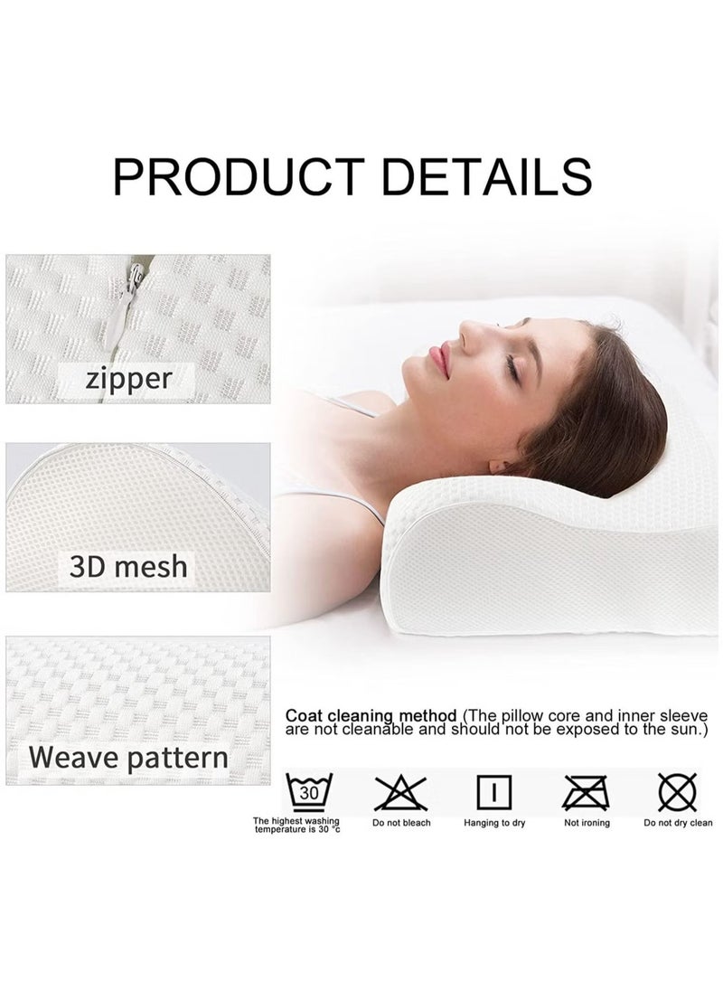 BGM - Memory Foam Pillow (23.6"x13.8"), Cervical Neck Support Pillow for Sleeping, Contour Ergonomic Orthopedic Pillow for Back, Side Sleeper - White - Image 1