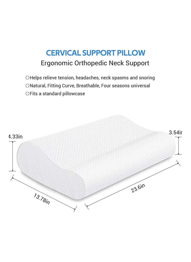 BGM - Memory Foam Pillow (23.6"x13.8"), Cervical Neck Support Pillow for Sleeping, Contour Ergonomic Orthopedic Pillow for Back, Side Sleeper - White - Image 1