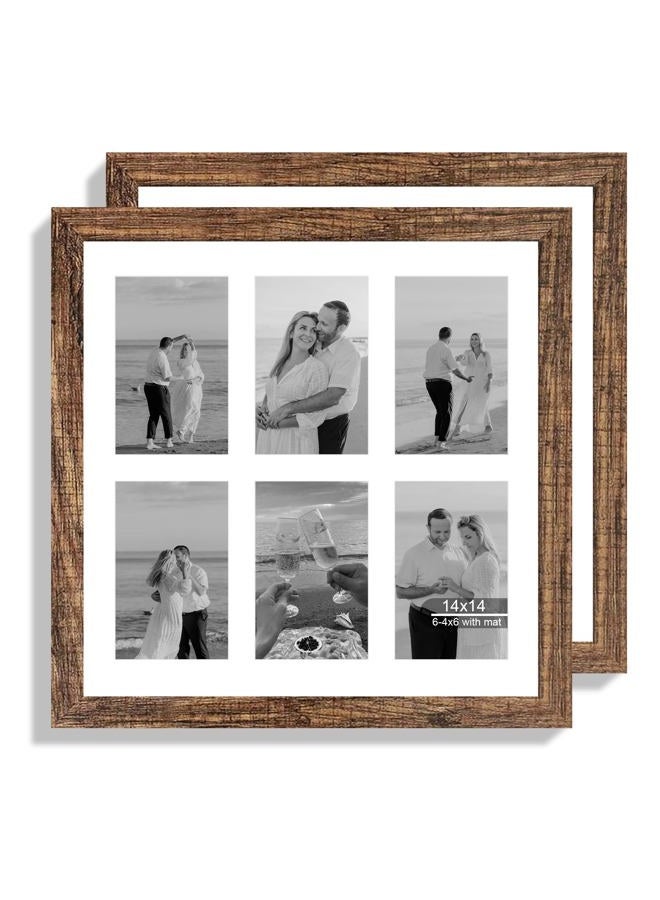 Hongkee 14x14 Picture Frame Set of 2, Rustic Brown Certificate Document Frames with Glass Collage Frame, Display Pictures Six 4x6 With Mat or 14 x 14 Without Mat for Wall Hanging or Tabletop - Image 1