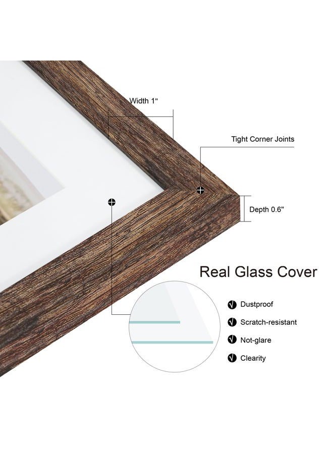 Hongkee 14x14 Picture Frame Set of 2, Rustic Brown Certificate Document Frames with Glass Collage Frame, Display Pictures Six 4x6 With Mat or 14 x 14 Without Mat for Wall Hanging or Tabletop - Image 4