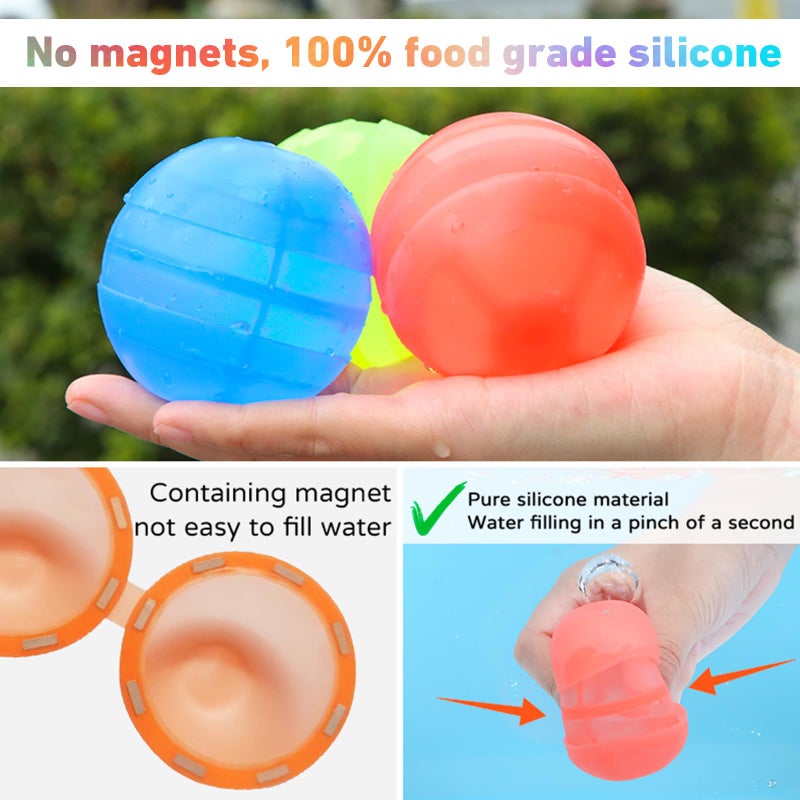 RURING Reusable Water Balloons for Kids, 24PCS Refillable Latex-Free Silicone Water Bomb with Mesh Bag, Summer Toys Beach toys Swimming Pool Party Supplies Bath Toy Outdoor Idea Gift for Kids - Image 4