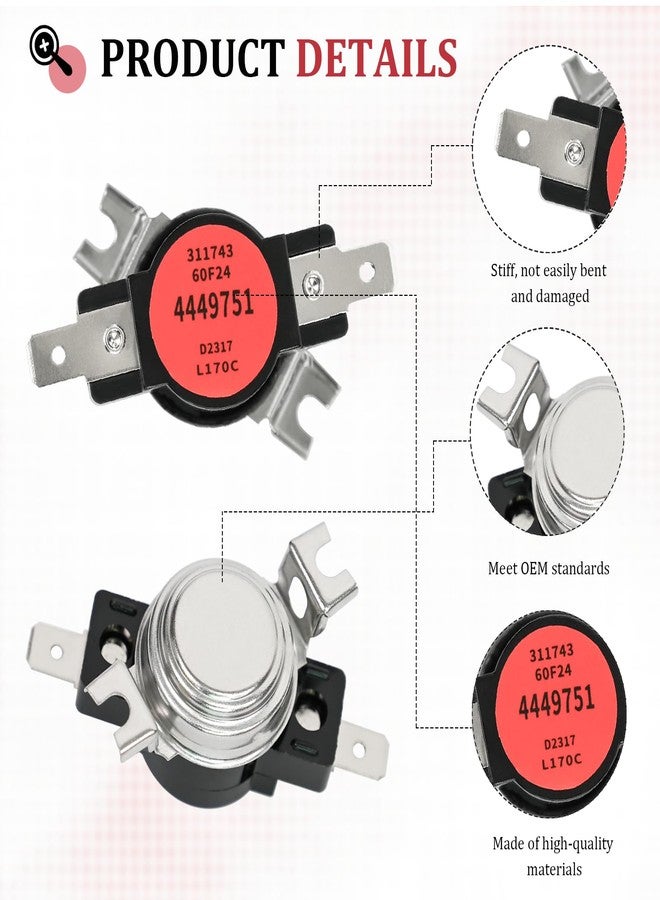 Delixike WP4449751 Range Oven Limit Thermostat Compatible with Whirlpool KitchenAid Maytag Multiple Models 4449751, 1550872, AH2375382, EA2375382, AP6009390, PS2375382, - Image 2