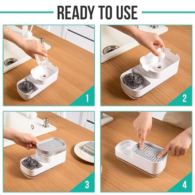 Plenteous حامل موزع صابون سعة كبيرة مع صينية تصريف لتنظيم المطبخ باللون الأبيض، الحمام، أطباق الصابون والموزعات، أطباق الصابون والموزعات، أطباق الصابون والموزعات - متعدد الألوان. - Image 2