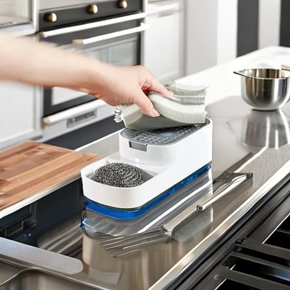 Plenteous حامل موزع صابون سعة كبيرة مع صينية تصريف لتنظيم المطبخ باللون الأبيض، الحمام، أطباق الصابون والموزعات، أطباق الصابون والموزعات، أطباق الصابون والموزعات - متعدد الألوان. - Image 3