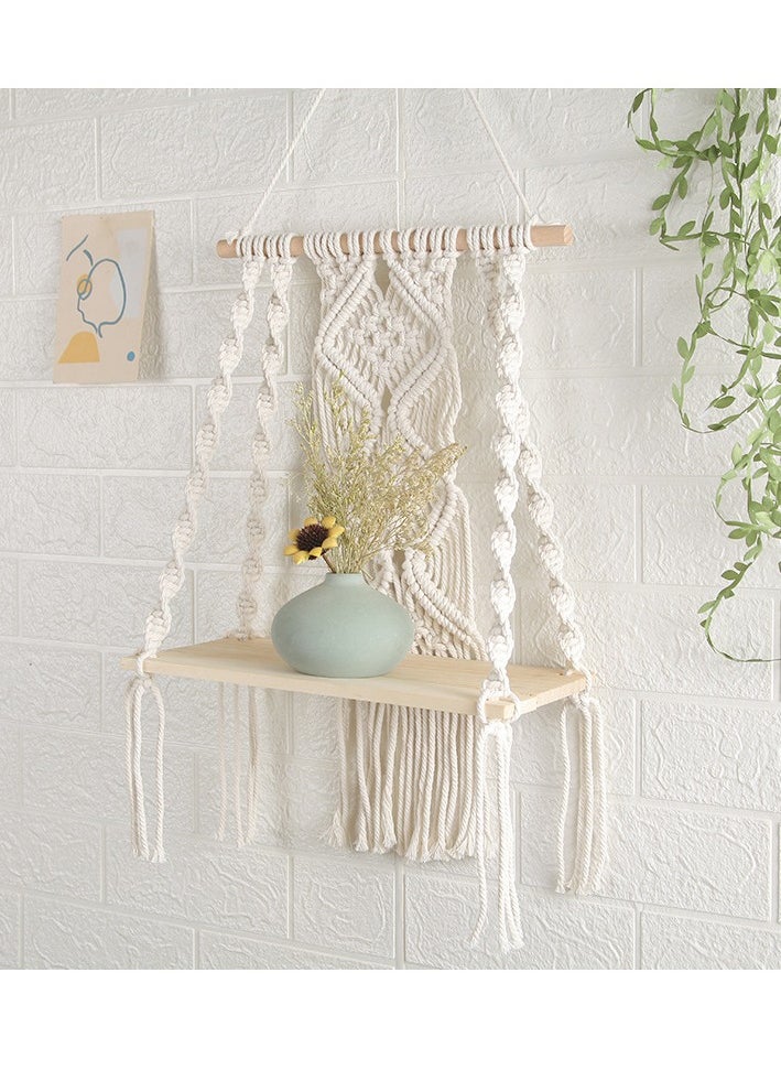 XiuWoo - Handmade Bohemian Shelves Hanging Wooden Indoor Wall Hanging Shelf, Home Storage Shelves, Wall Art Decor, Bathroom Shelf, Home Display Rack for Home Decoration - Image 1