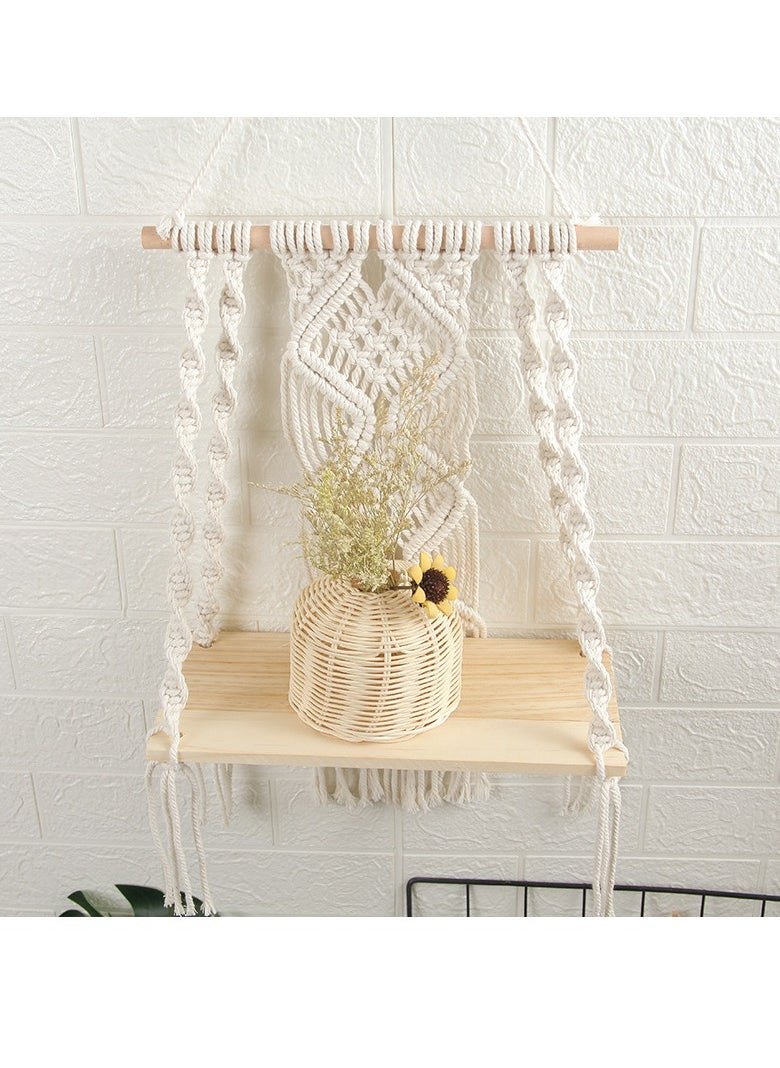 XiuWoo - Handmade Bohemian Shelves Hanging Wooden Indoor Wall Hanging Shelf, Home Storage Shelves, Wall Art Decor, Bathroom Shelf, Home Display Rack for Home Decoration - Image 1