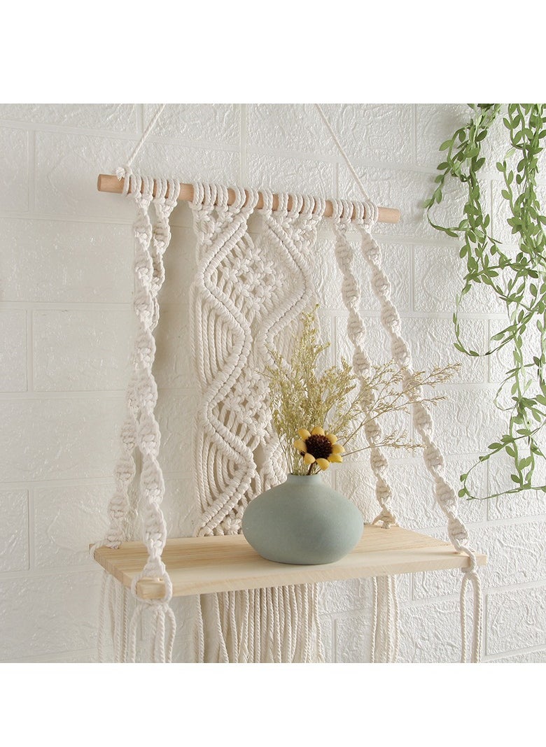 XiuWoo - Handmade Bohemian Shelves Hanging Wooden Indoor Wall Hanging Shelf, Home Storage Shelves, Wall Art Decor, Bathroom Shelf, Home Display Rack for Home Decoration - Image 1
