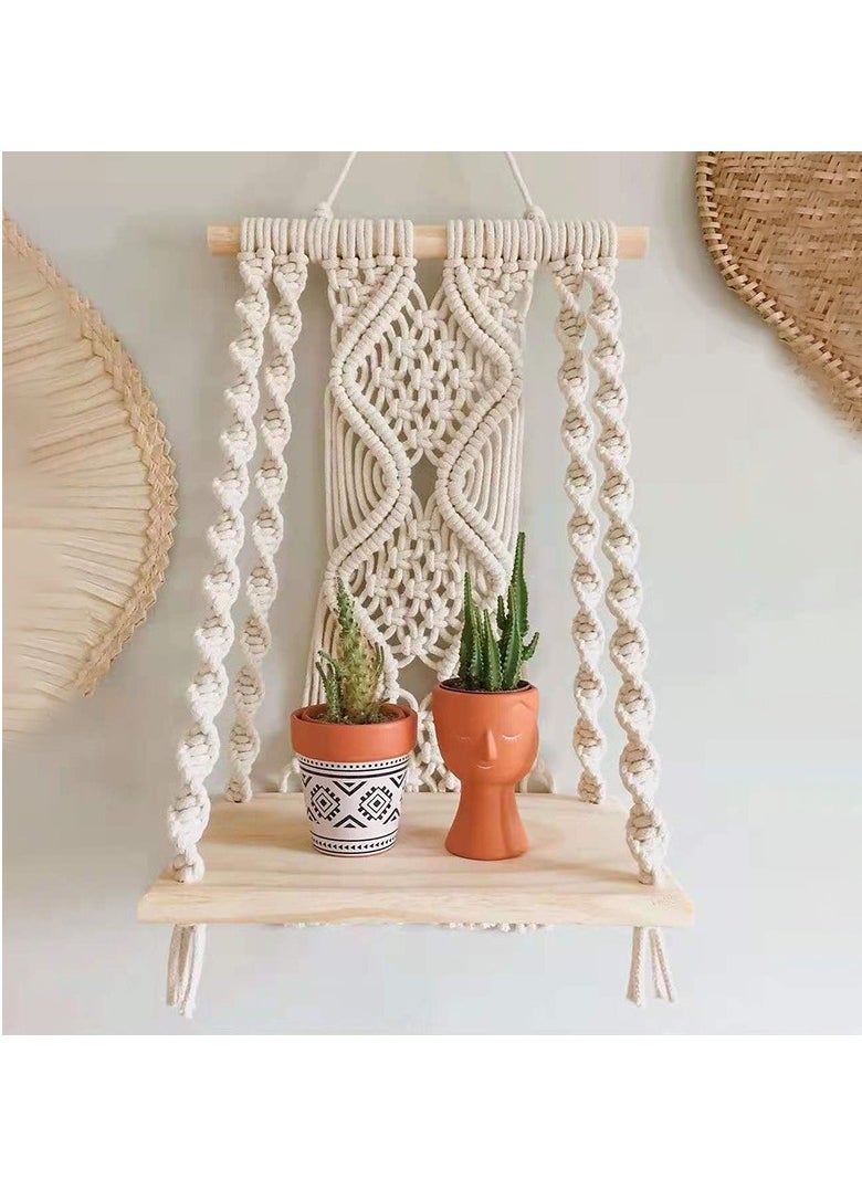 XiuWoo - Handmade Bohemian Shelves Hanging Wooden Indoor Wall Hanging Shelf, Home Storage Shelves, Wall Art Decor, Bathroom Shelf, Home Display Rack for Home Decoration - Image 1