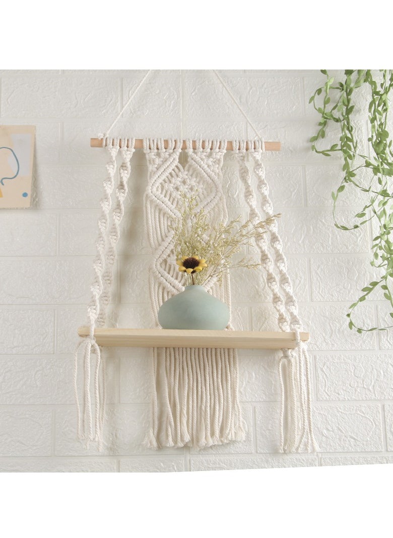 XiuWoo - Handmade Bohemian Shelves Hanging Wooden Indoor Wall Hanging Shelf, Home Storage Shelves, Wall Art Decor, Bathroom Shelf, Home Display Rack for Home Decoration - Image 1