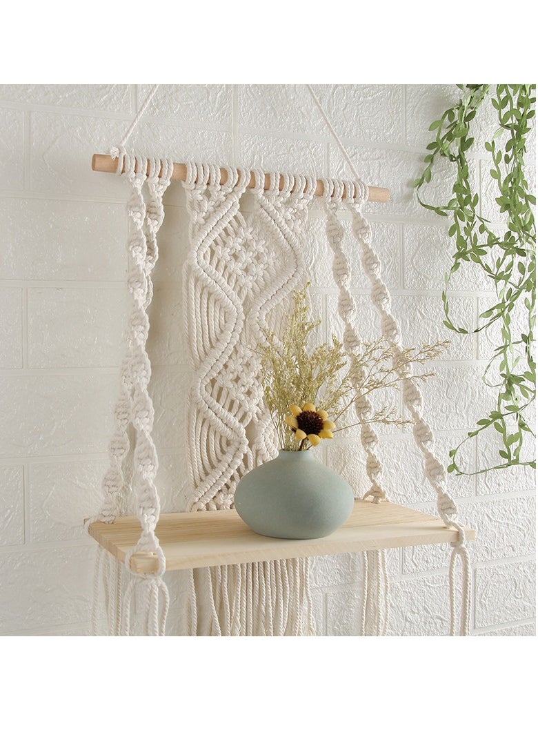 XiuWoo - Handmade Bohemian Shelves Hanging Wooden Indoor Wall Hanging Shelf, Home Storage Shelves, Wall Art Decor, Bathroom Shelf, Home Display Rack for Home Decoration - Image 1