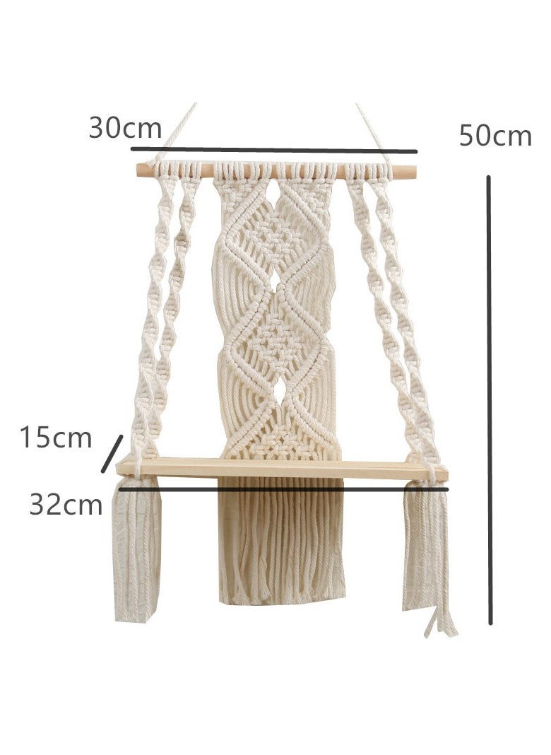 XiuWoo - Handmade Bohemian Shelves Hanging Wooden Indoor Wall Hanging Shelf, Home Storage Shelves, Wall Art Decor, Bathroom Shelf, Home Display Rack for Home Decoration - Image 1