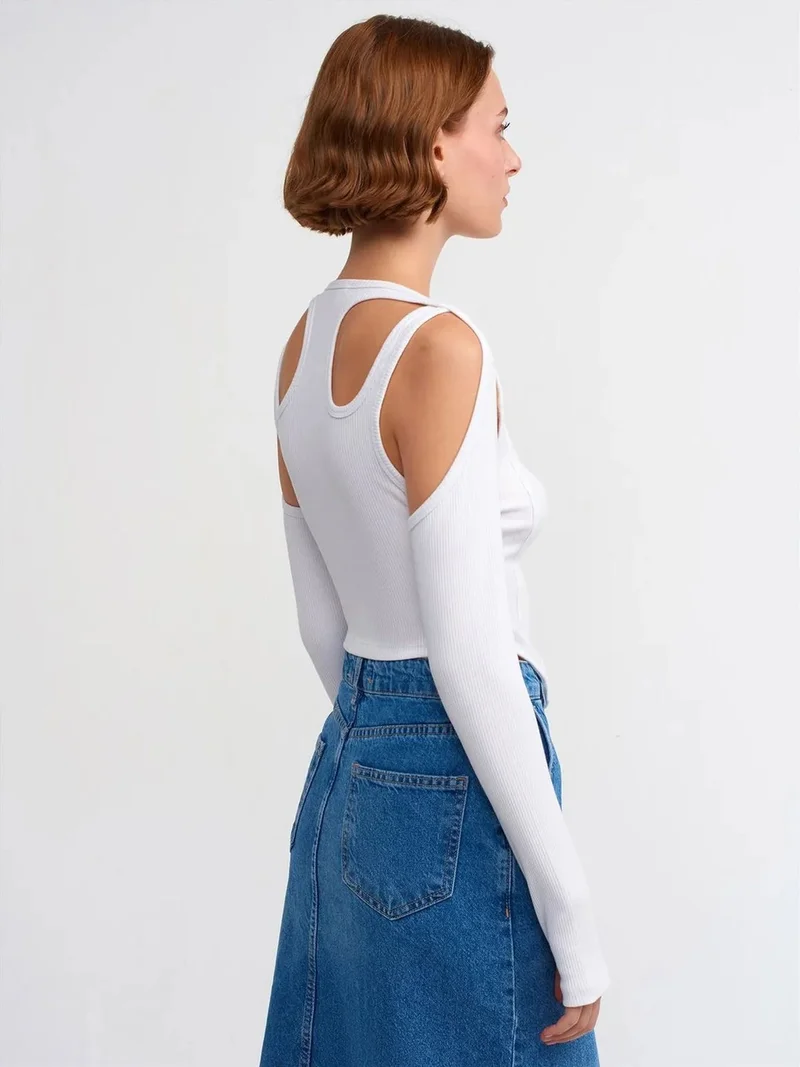 ديلفين Dilvin Fitted Ribbed Crop Blouse With Zip Front