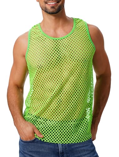 ABAFIP Mens Sheer Mesh Sleeveless Tank TopFishnet See Through Muscle ShirtGym Workout Fitted Undershirt Green Medium - Image 1