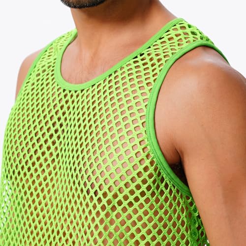 ABAFIP Mens Sheer Mesh Sleeveless Tank TopFishnet See Through Muscle ShirtGym Workout Fitted Undershirt Green Medium - Image 3