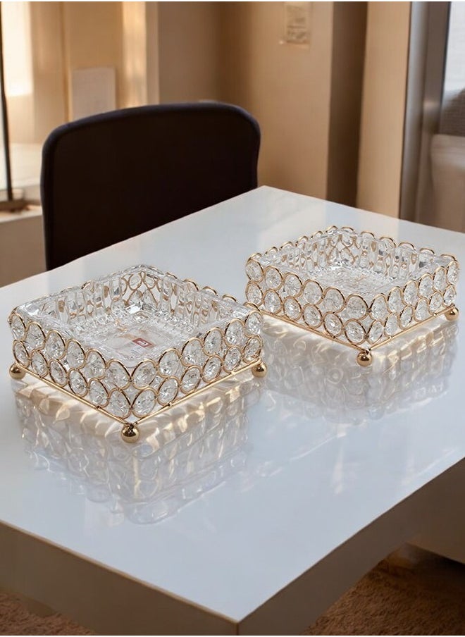 ZCM-HAPPY 2 PCS Crystal Glass Ashtray Set, Elegant Hotel Style, Durable Household Tray for Indoor and Outdoor Use  - Image 2