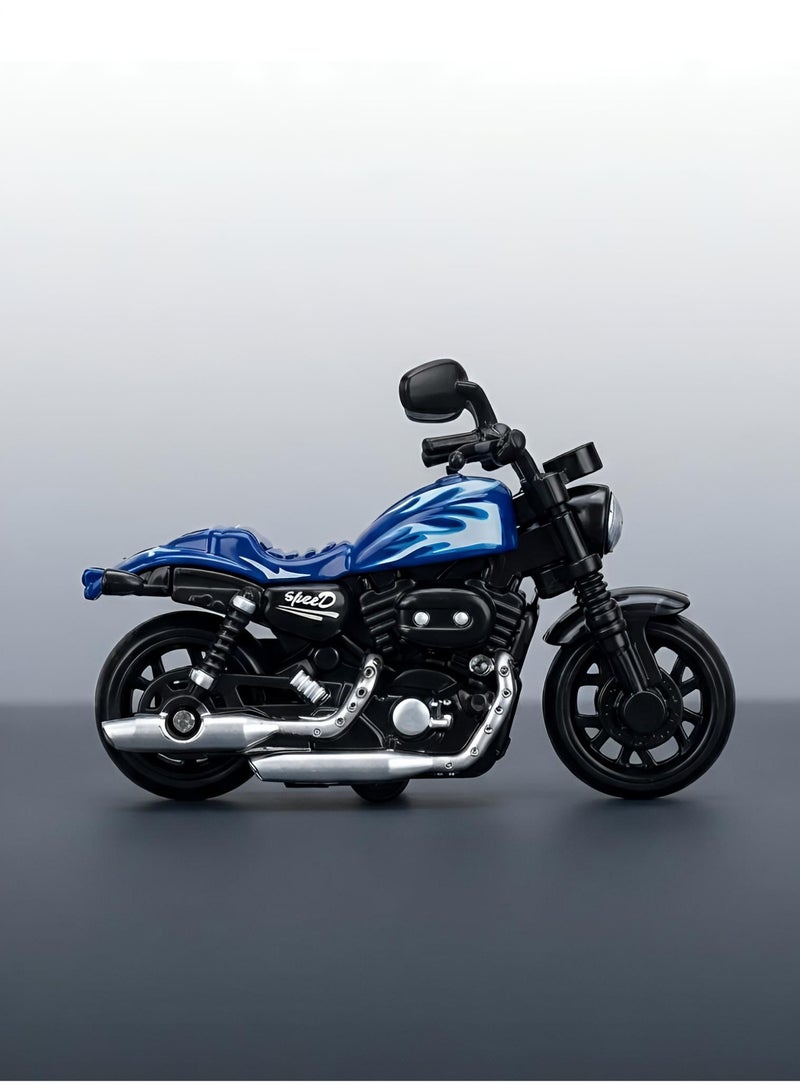 Mini Die-Cast Motorcycle Toy - Cool Blue Cruiser Bike Model for Kids & Collectors - Friction Powered Display Motorbike - Image 4