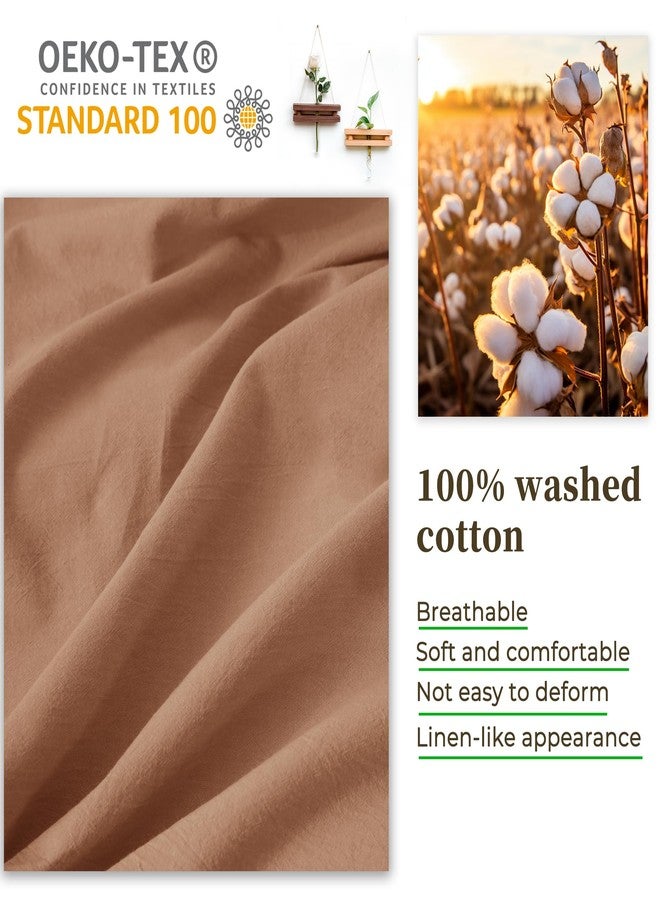 ATsense Duvet Cover Queen Size, 100% Washed Cotton, Linen Feel, Mocha Brown Comforter Cover, 3 Pieces Bedding Set, Soft and Breathable, Premium Luxury Hotel Style, Farmhouse Style - Image 3