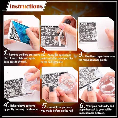Whaline 6Pcs Sun Moon Star Nail Plates Stamping Set Groovy Stamp Templates Nail Art Plates for DIY Print Manicure Salon Design Gift Supplies - Image 4