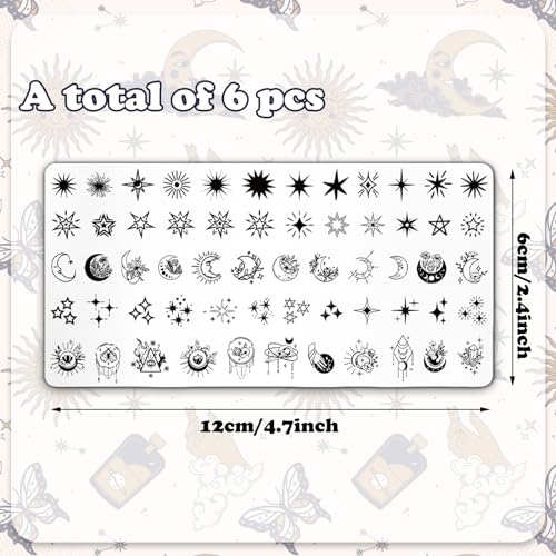 Whaline 6Pcs Sun Moon Star Nail Plates Stamping Set Groovy Stamp Templates Nail Art Plates for DIY Print Manicure Salon Design Gift Supplies - Image 2
