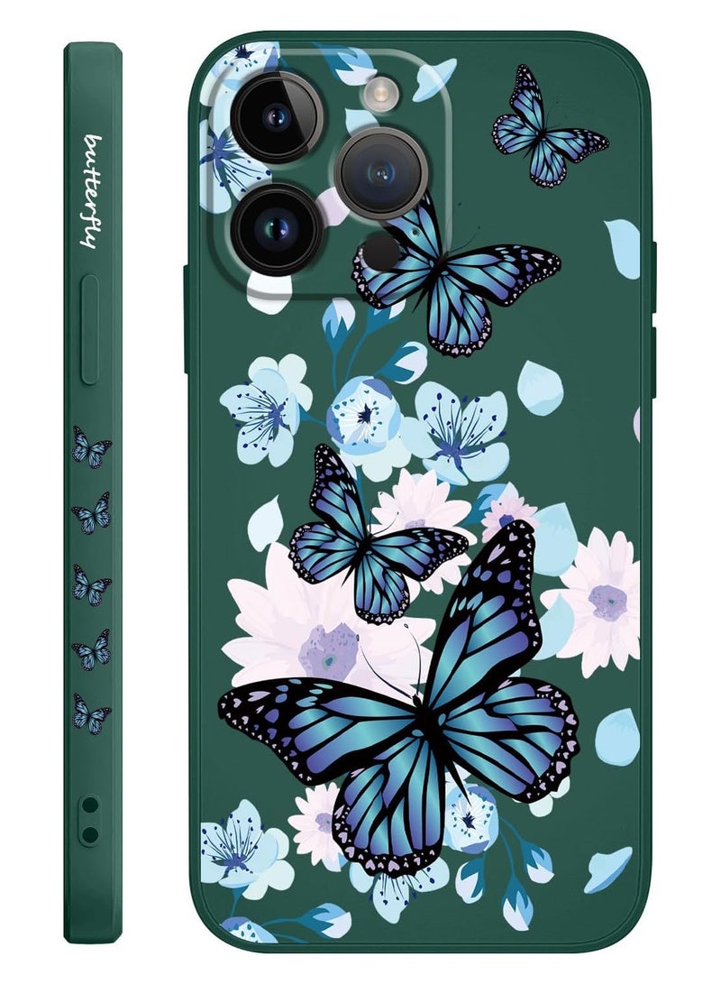 for iPhone 14 Pro Max Case Flower Creativity Pattern Design Soft Silicone Slim Shockproof Phone Cover for iPhone 14 Pro Max, 6.7 inch-Aurora Butterfly Green - Image 1