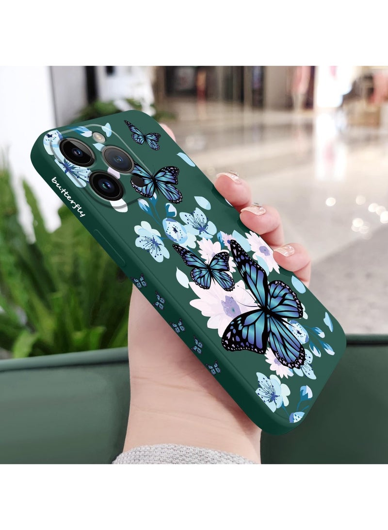 for iPhone 14 Pro Max Case Flower Creativity Pattern Design Soft Silicone Slim Shockproof Phone Cover for iPhone 14 Pro Max, 6.7 inch-Aurora Butterfly Green - Image 3