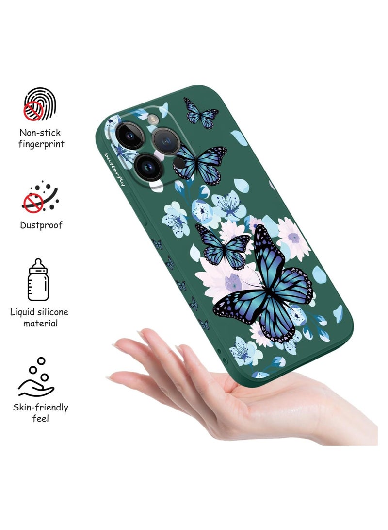 for iPhone 14 Pro Max Case Flower Creativity Pattern Design Soft Silicone Slim Shockproof Phone Cover for iPhone 14 Pro Max, 6.7 inch-Aurora Butterfly Green - Image 5