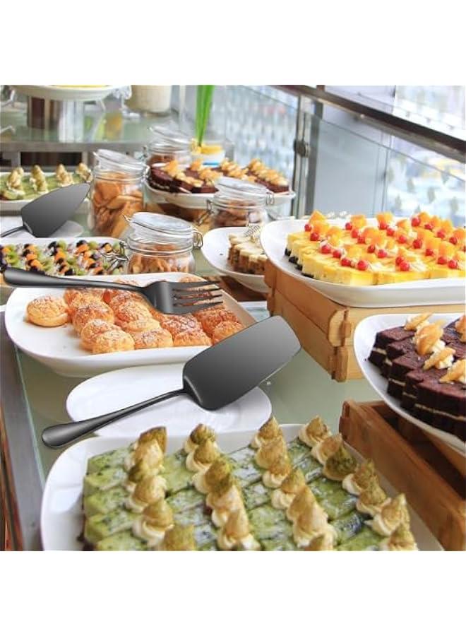 HOOKOR 7 PCS Flatware Serving Set Stainless Steel Utensils Include Soup Spoon,Slotted Spoon,Dessert Server,Large Serving Fork, Cake Knife,Large Serving Slotted Spoon,Pizza Spatula (Black) - Image 4