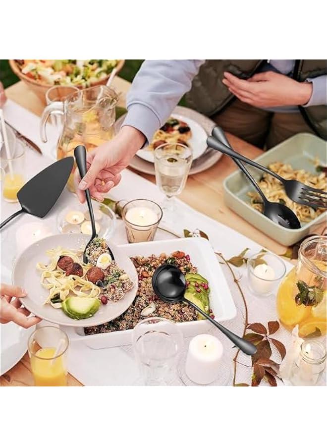HOOKOR 7 PCS Flatware Serving Set Stainless Steel Utensils Include Soup Spoon,Slotted Spoon,Dessert Server,Large Serving Fork, Cake Knife,Large Serving Slotted Spoon,Pizza Spatula (Black) - Image 5