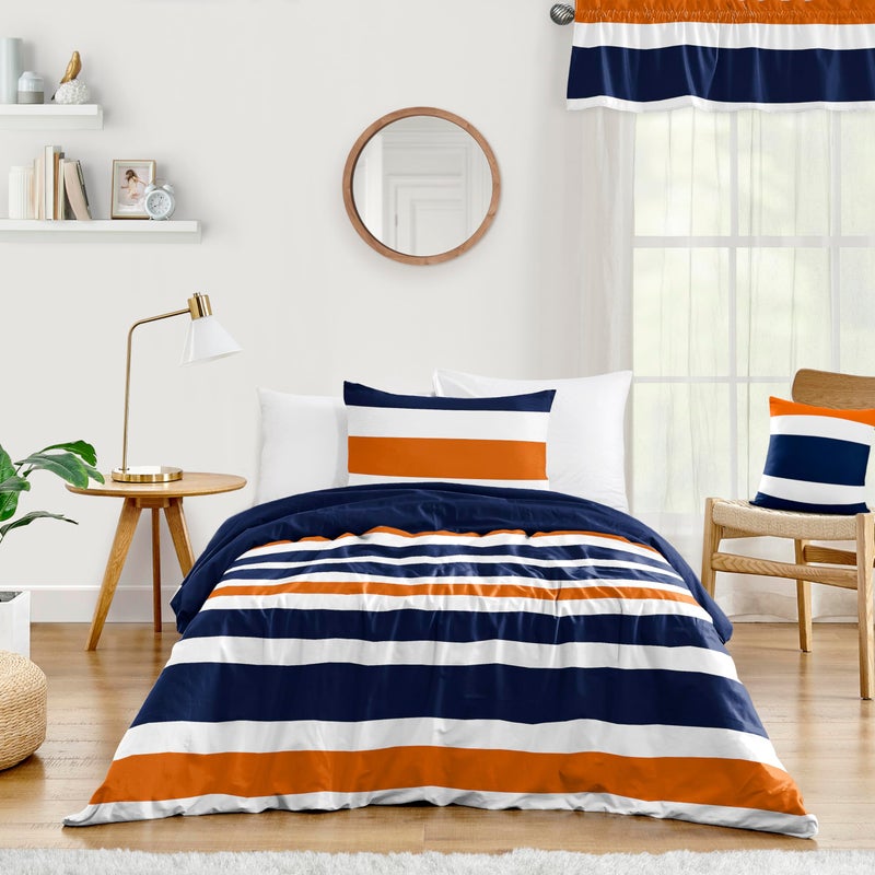 Sweet Jojo Designs Sweet Jojo Designs 2Piece Twin Comforter Set Modern Stripe for Boys Teen Kids Bedding Bed in a Bag incl Blanket  Pillow Sham Bold Contemporary Neutral Navy Blue Orange  White 